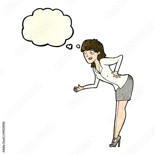 cartoon businesswoman explaining with thought bubble