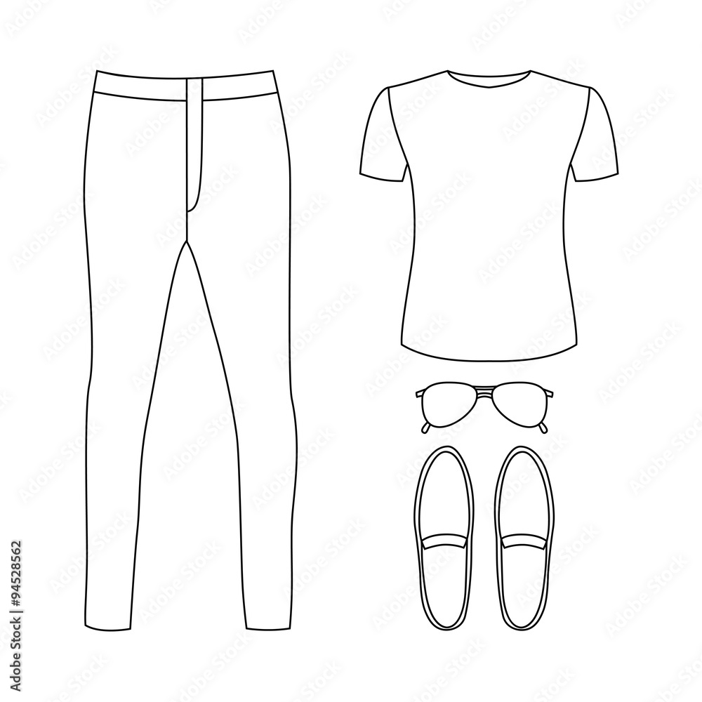 Jeans and T-shirt. Men`s Clothing - vector clip art
