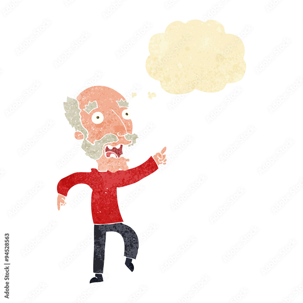 cartoon frightened old man with thought bubble cartoon frightened old man with thought bubble