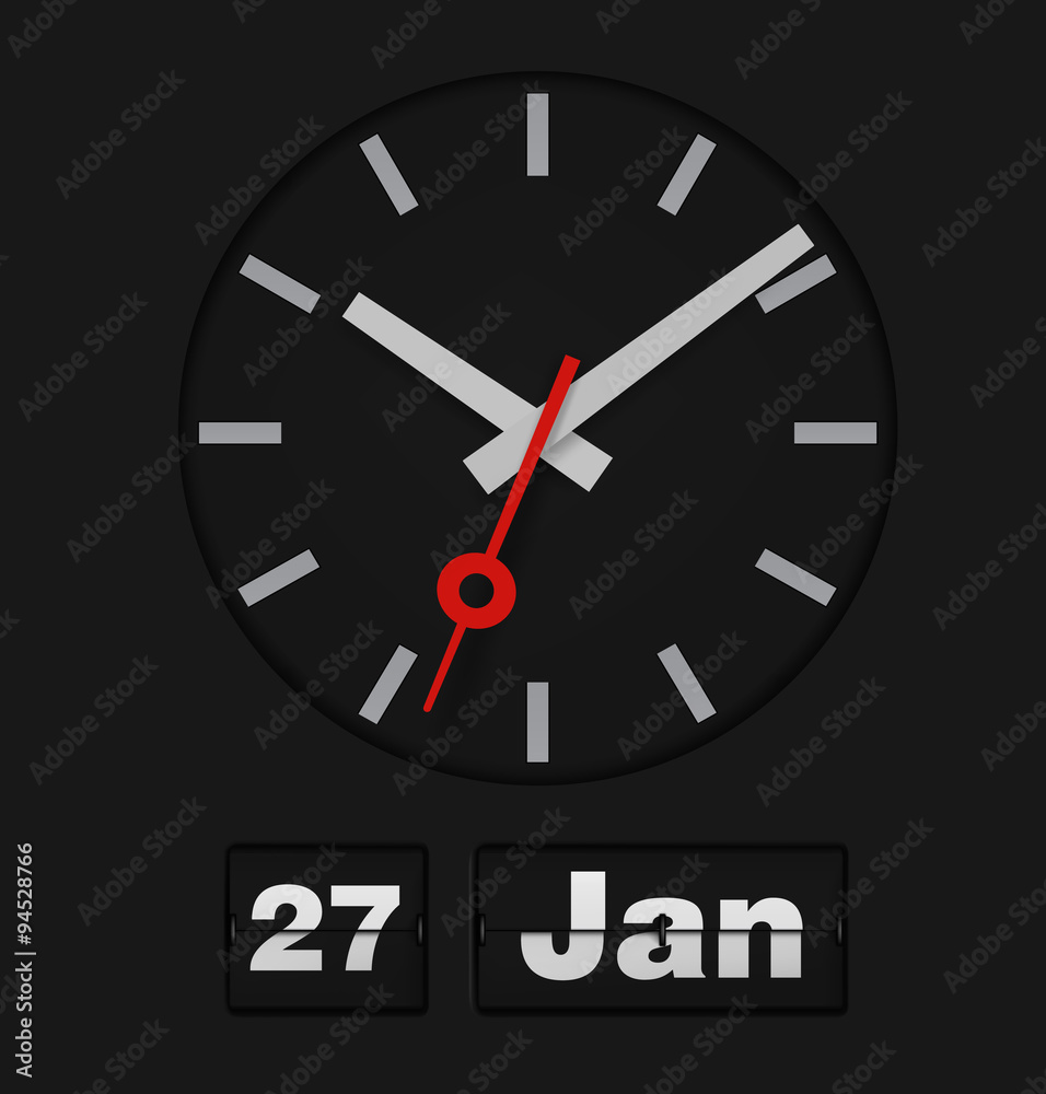 Flip calendar and analog timer on black background. Vector illustration Flip calendar and analog timer on black background. Vector illustration