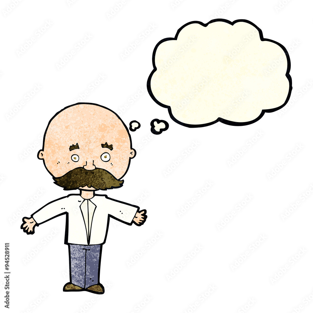 cartoon man with mustache with thought bubble cartoon man with mustache with thought bubble