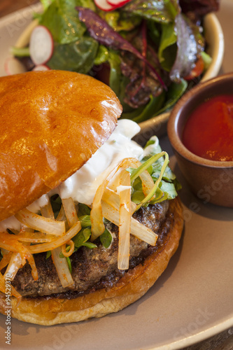 lamb burger with garlic and herb fries