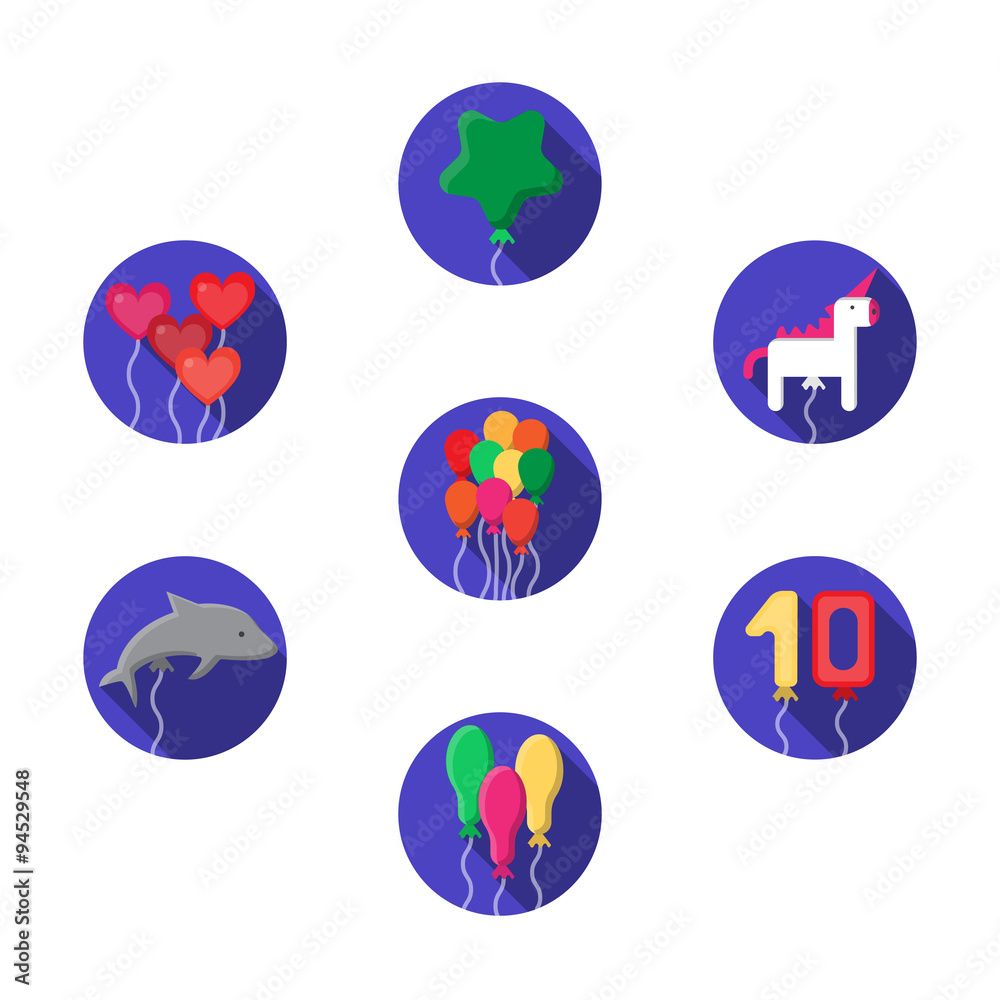 Festive colorful balloons icons set Festive colorful balloons icons set