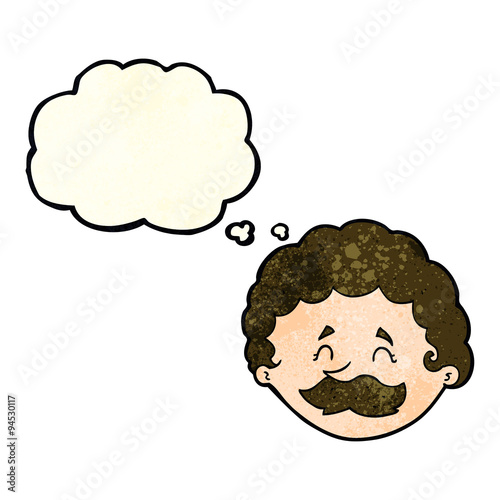 cartoon man with mustache with thought bubble