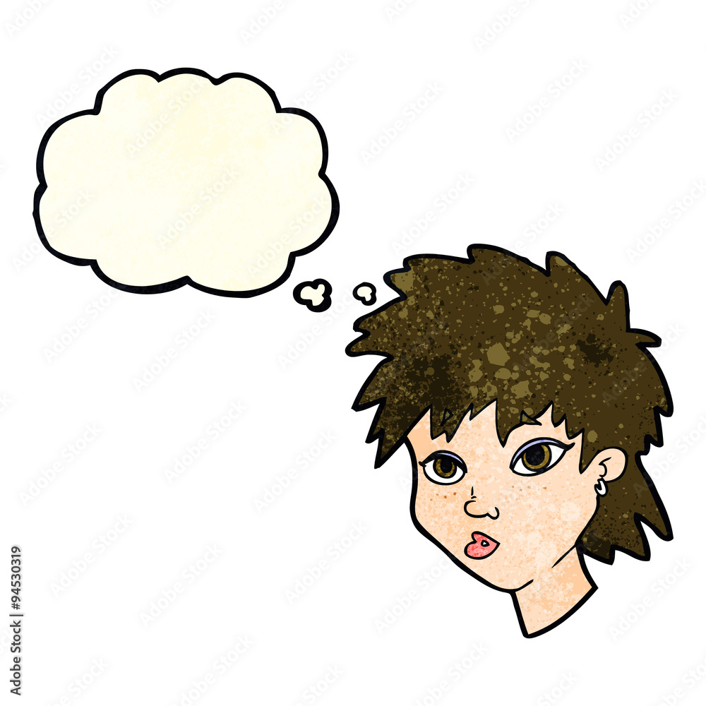 cartoon curious girl with thought bubble cartoon curious girl with thought bubble