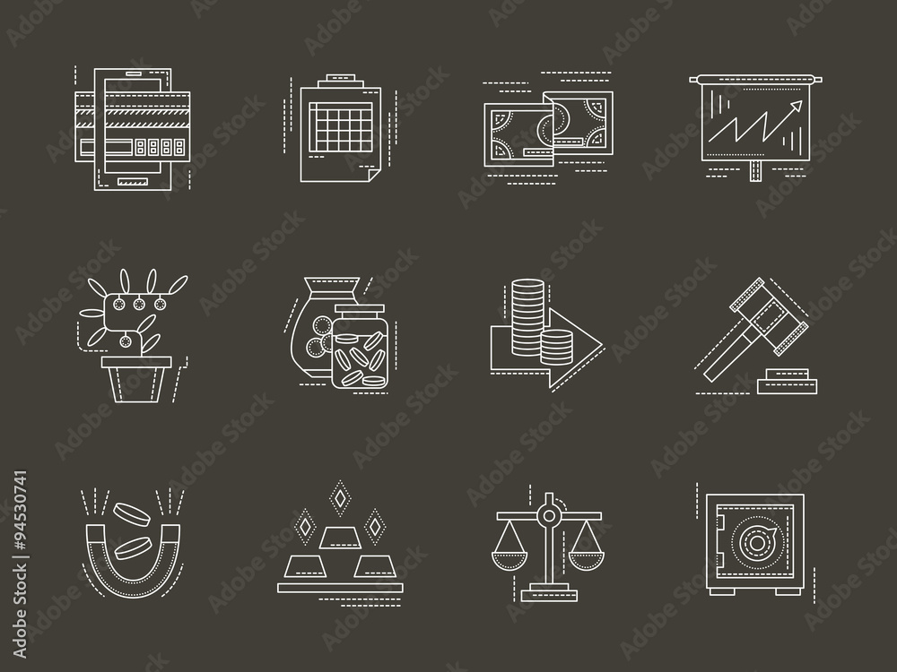 Economy white line icons set