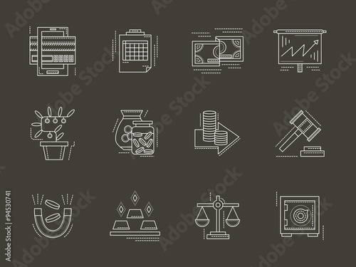 Obraz na płótnie Economy white line icons set w salonie