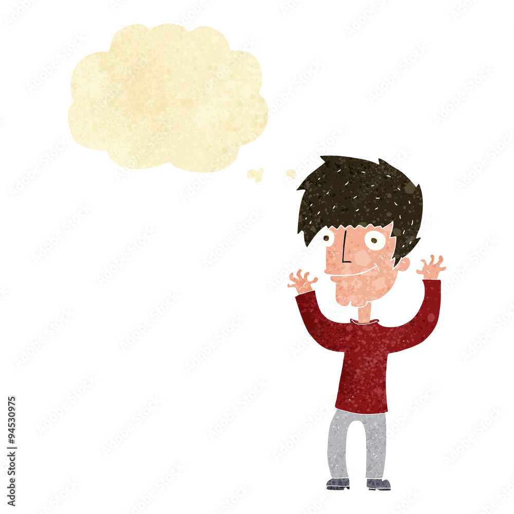cartoon man waving arms with thought bubble cartoon man waving arms with thought bubble