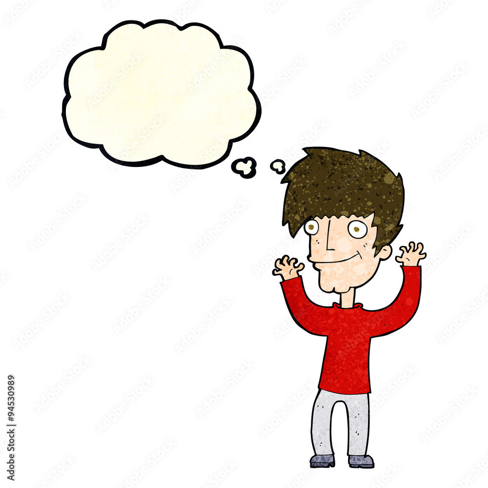 cartoon man waving arms with thought bubble cartoon man waving arms with thought bubble