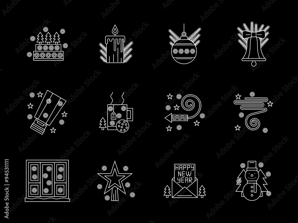 Fototapeta premium White line X-mas icons set