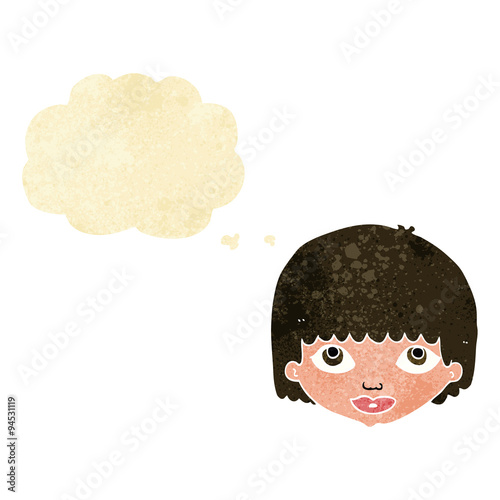 cartoon female face with thought bubble