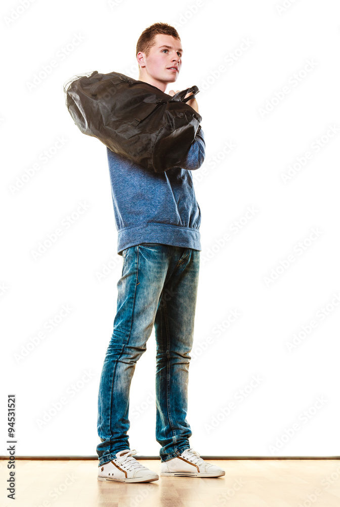 Fototapeta premium Young man casual style with bag isolated