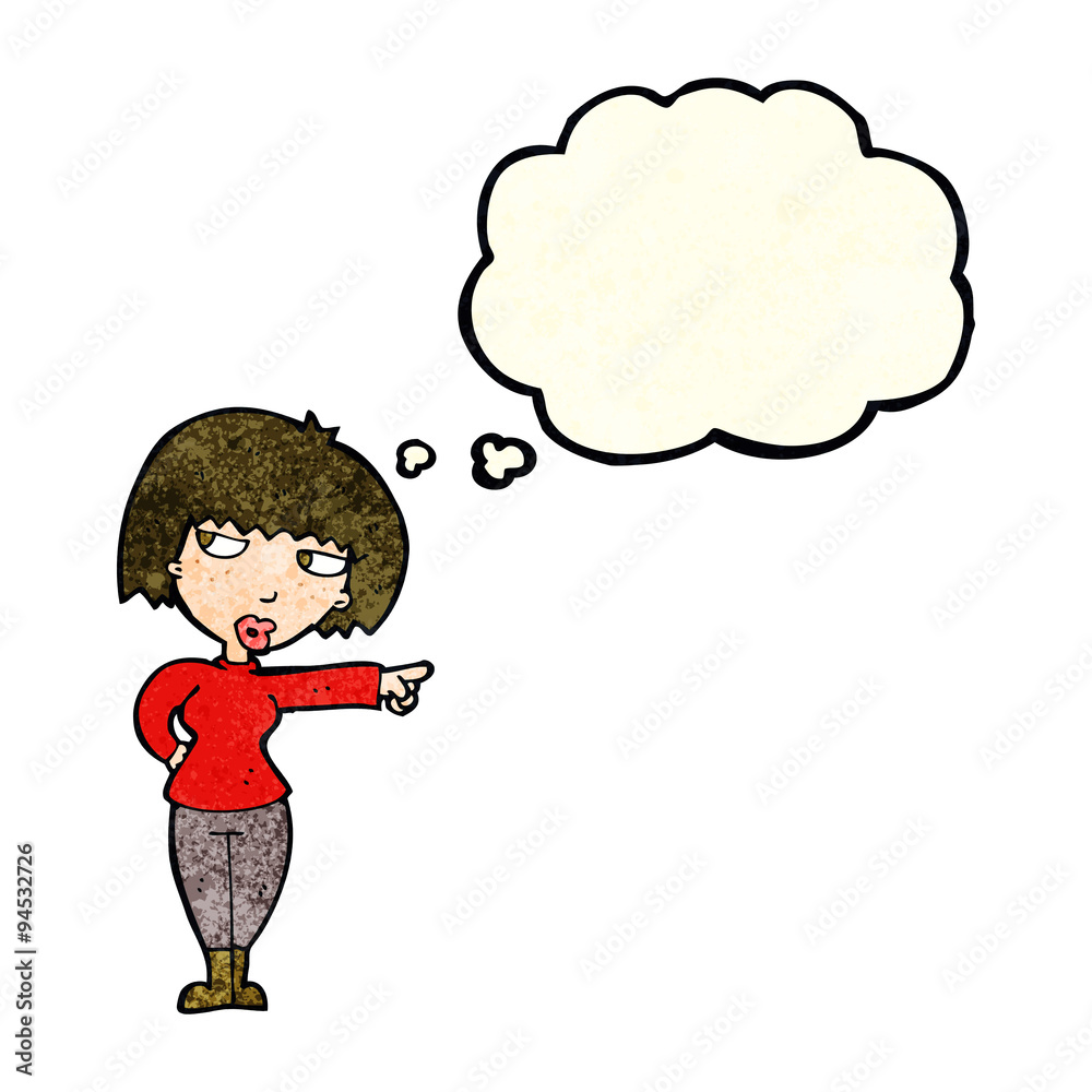 cartoon annoyed woman pointing with thought bubble cartoon annoyed woman pointing with thought bubble