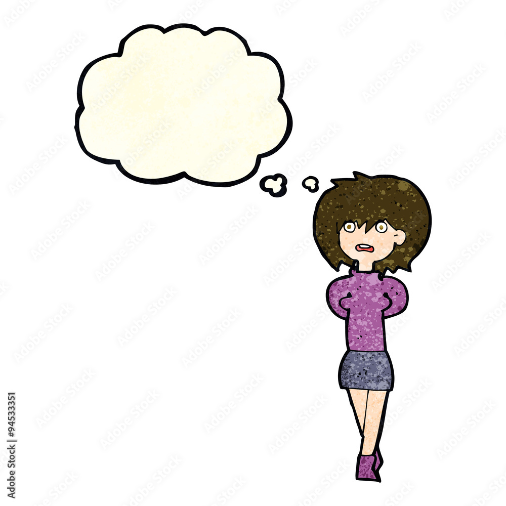 cartoon shocked woman with thought bubble cartoon shocked woman with thought bubble
