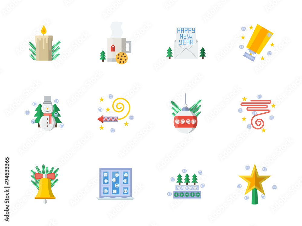 Flat color Christmas vector icons set