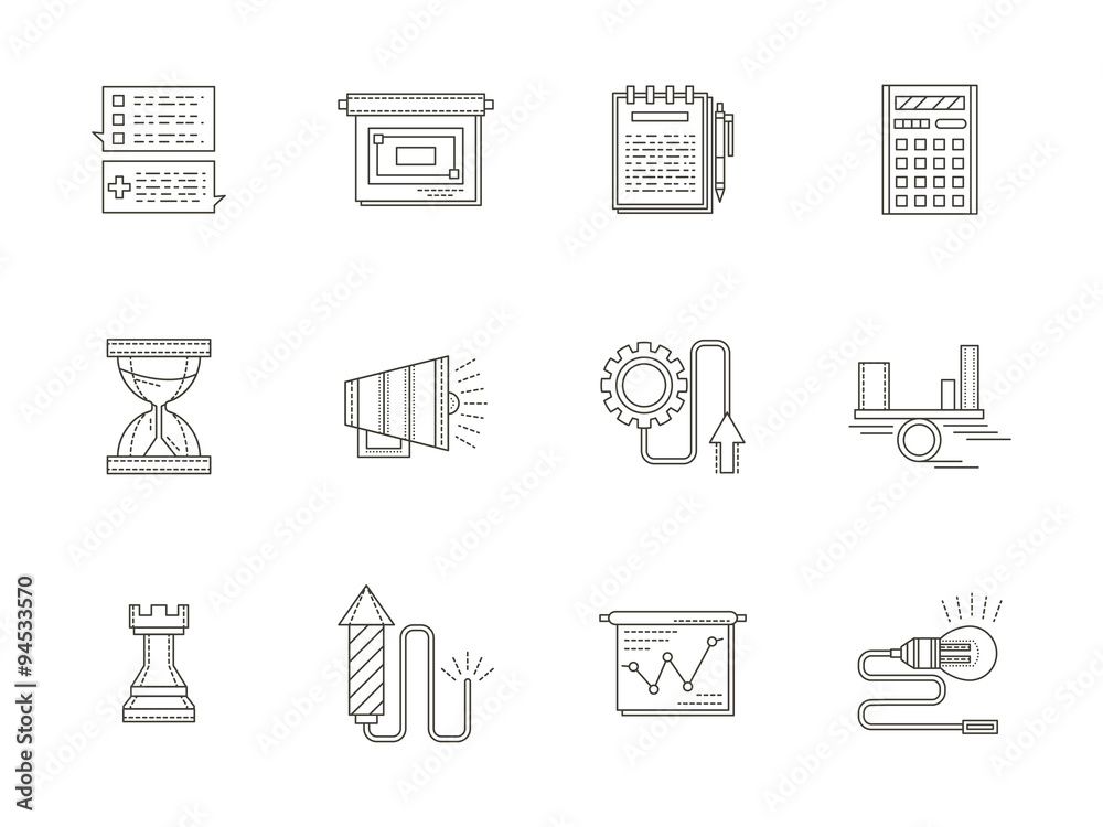Business strategy thin line vector icons set Business strategy thin line vector icons set