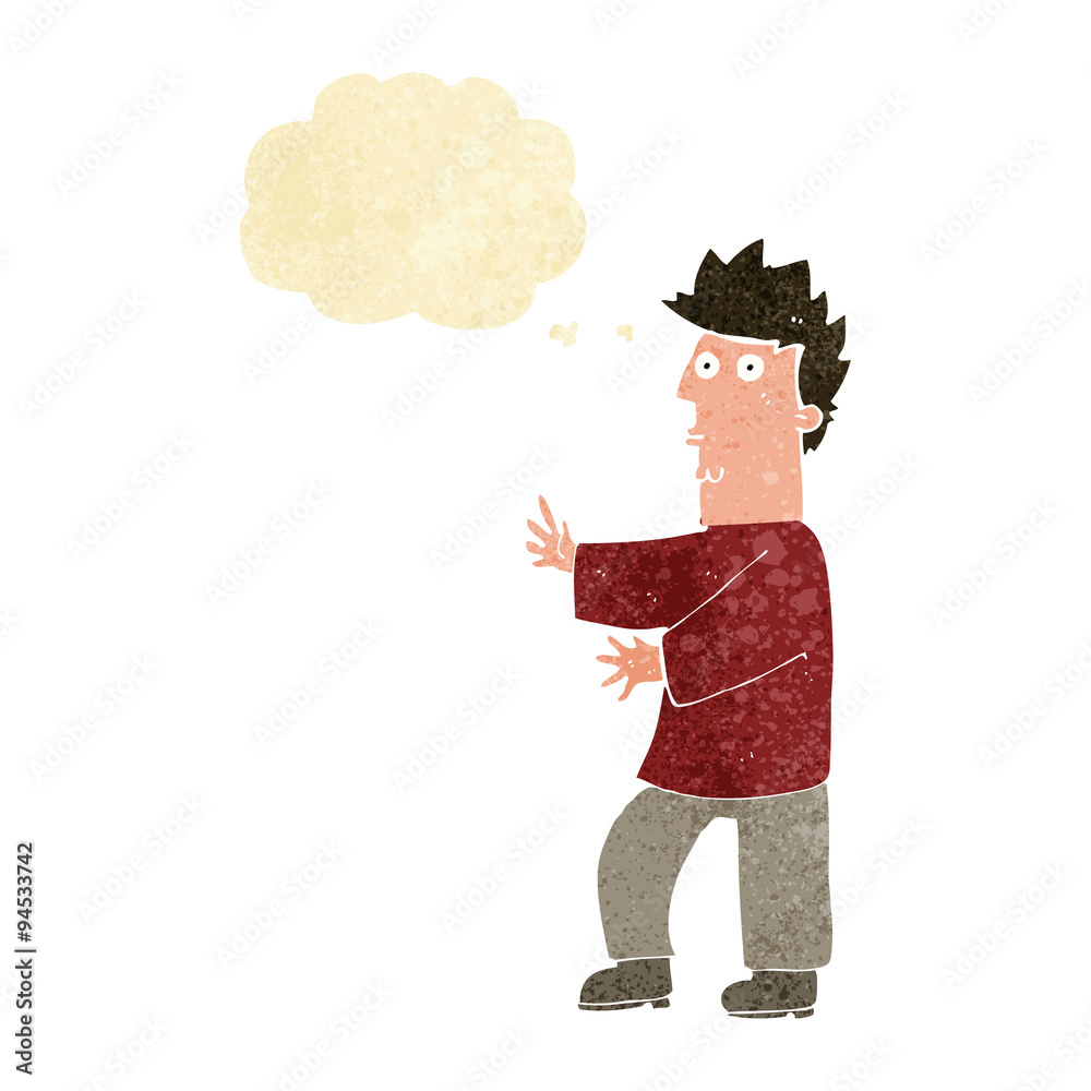 Fototapeta premium cartoon nervous man waving with thought bubble