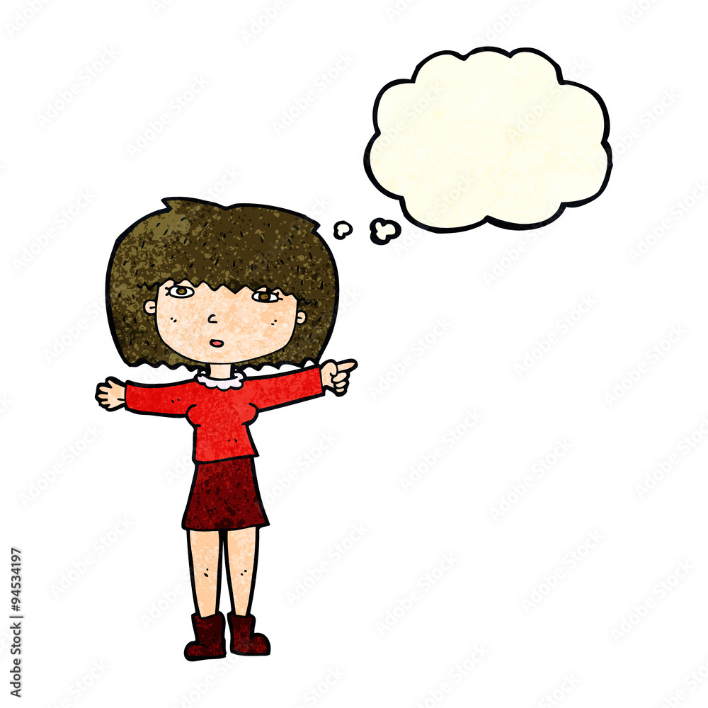 cartoon girl pointing with thought bubble cartoon girl pointing with thought bubble