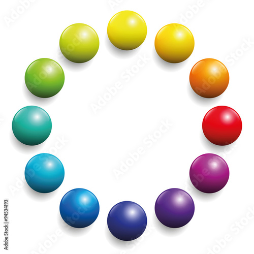 Color spectrum formed by twelve balls. Illustration over white background.