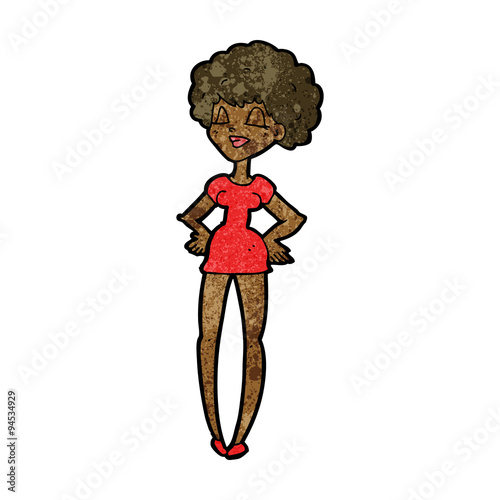 cartoon happy woman with hands on hips