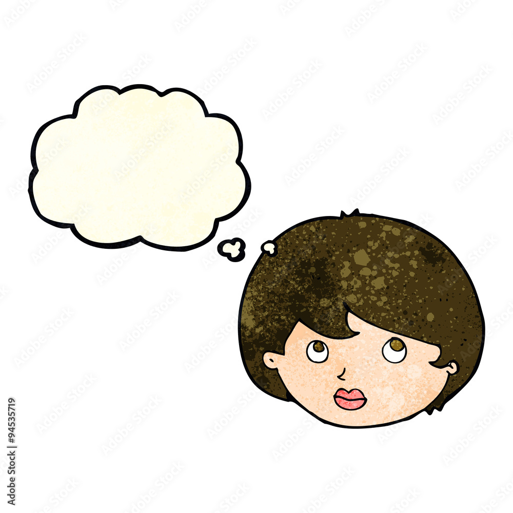 cartoon female face looking upwards with thought bubble cartoon female face looking upwards with thought bubble