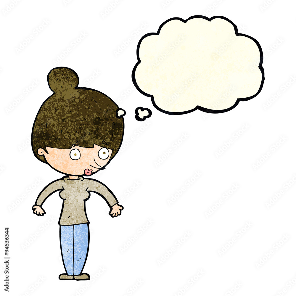 cartoon woman staring with thought bubble cartoon woman staring with thought bubble