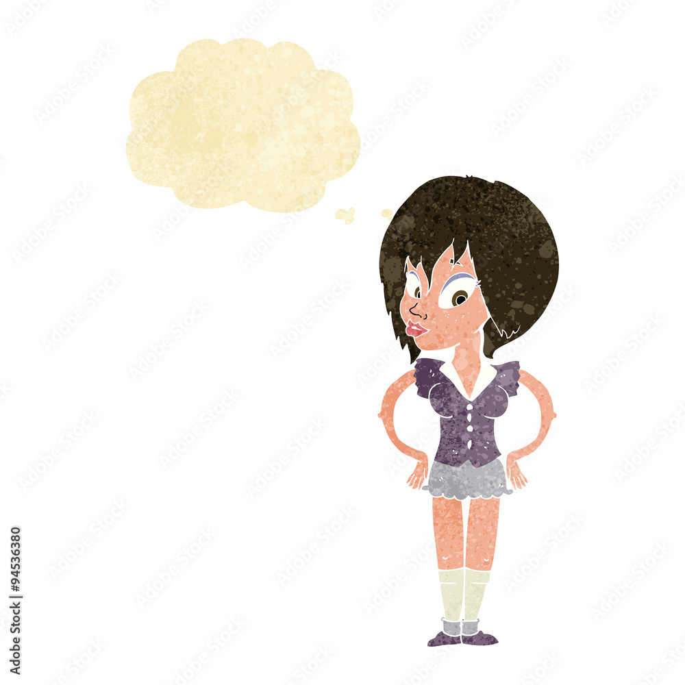 cartoon woman with hands on hips with thought bubble cartoon woman with hands on hips with thought bubble