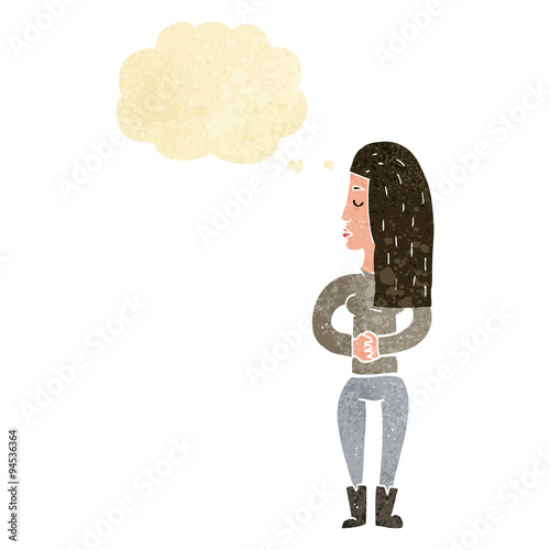 cartoon woman ignoring with thought bubble