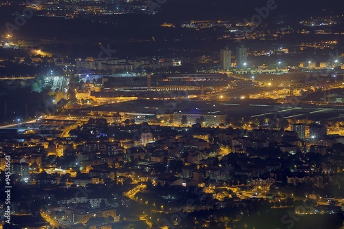 night aerial view of the European metropolis with many city ligh