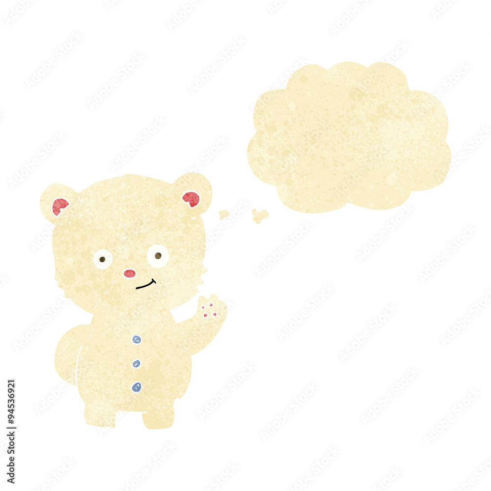 cartoon waving polar bear cub with thought bubble cartoon waving polar bear cub with thought bubble