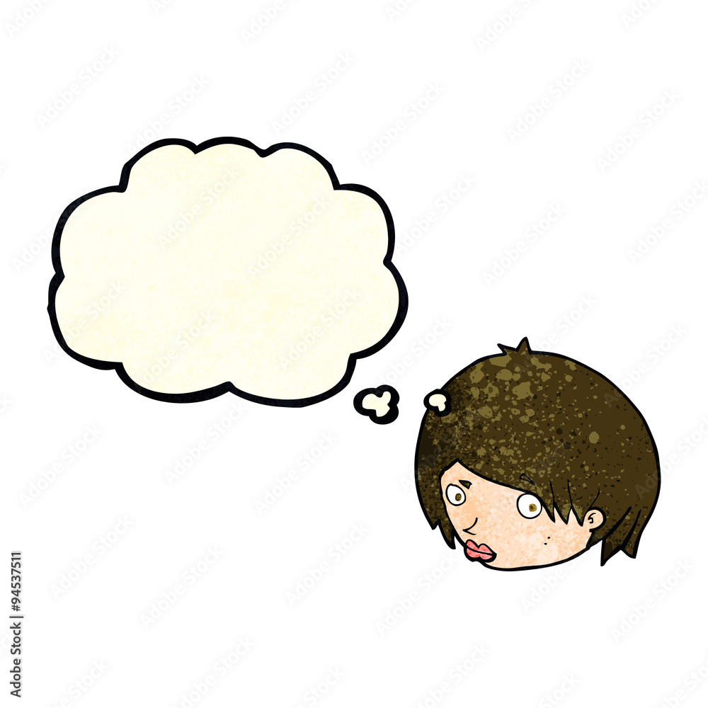 cartoon female face with raised eyebrow with thought bubble cartoon female face with raised eyebrow with thought bubble
