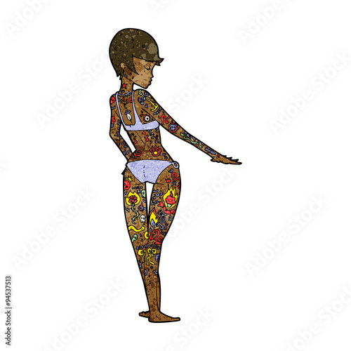 cartoon bikini girl covered in tattoos