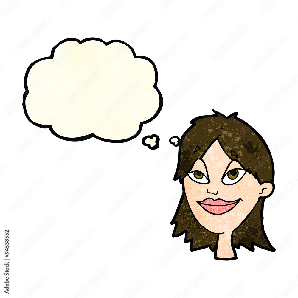 cartoon happy woman with thought bubble cartoon happy woman with thought bubble