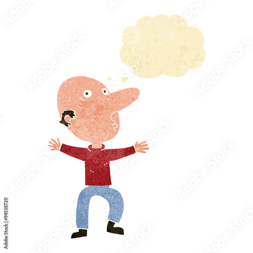 cartoon worried middle aged man with thought bubble