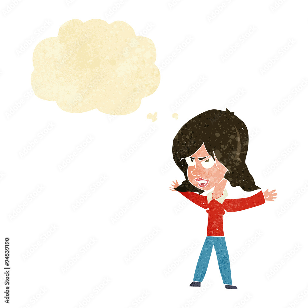 cartoon woman gesturing with thought bubble cartoon woman gesturing with thought bubble