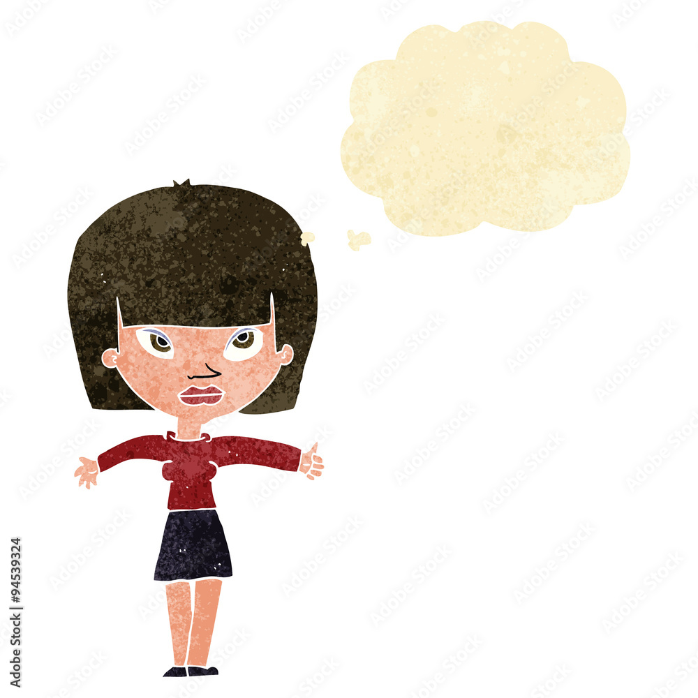 cartoon woman giving thumbs up symbol with thought bubble cartoon woman giving thumbs up symbol with thought bubble