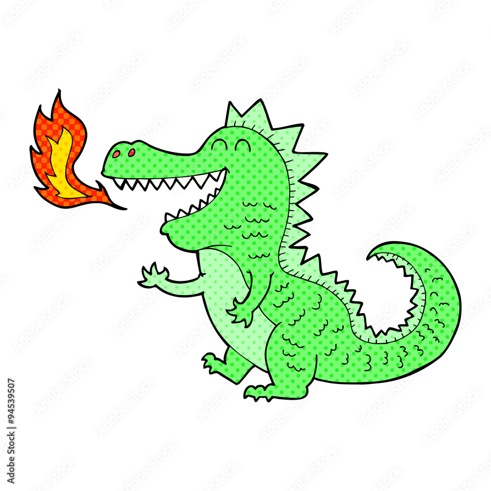 Obraz premium cartoon fire breathing dragon