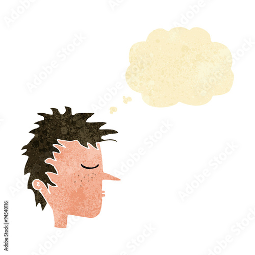 cartoon male face with thought bubble