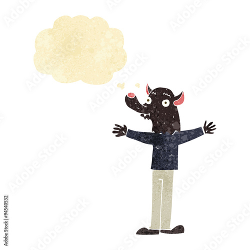 cartoon friendly werewolf with thought bubble