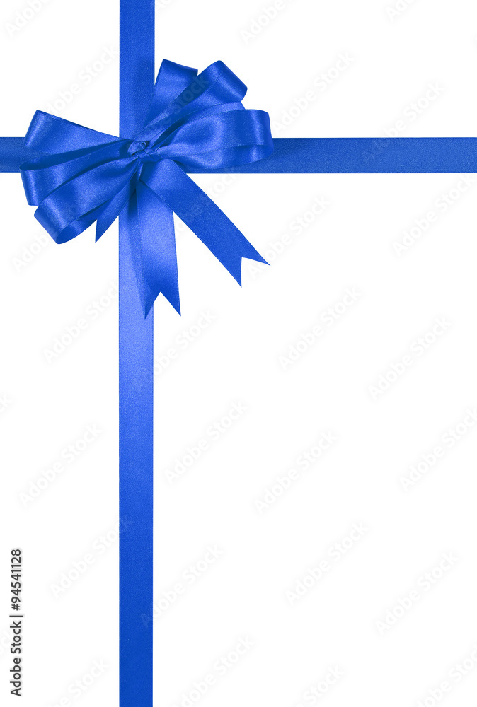 Blue gift ribbon bow border frame isolated on white background for christmas or birthday present decoration photo vertical Blue gift ribbon bow border frame isolated on white background for christmas or birthday present decoration photo vertical