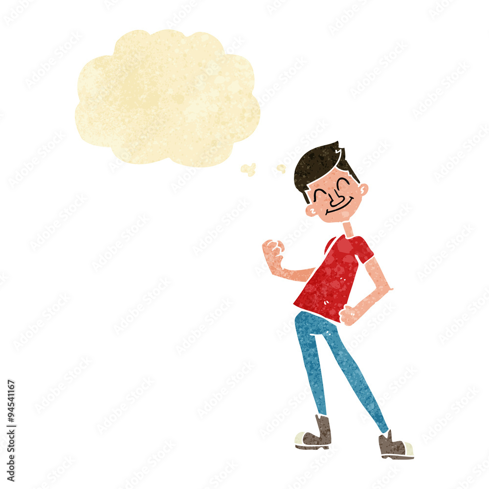 cartoon celebrating man with thought bubble cartoon celebrating man with thought bubble