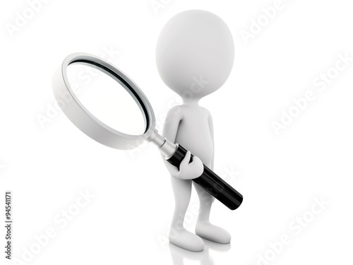 3d white people examines through a magnifying glass