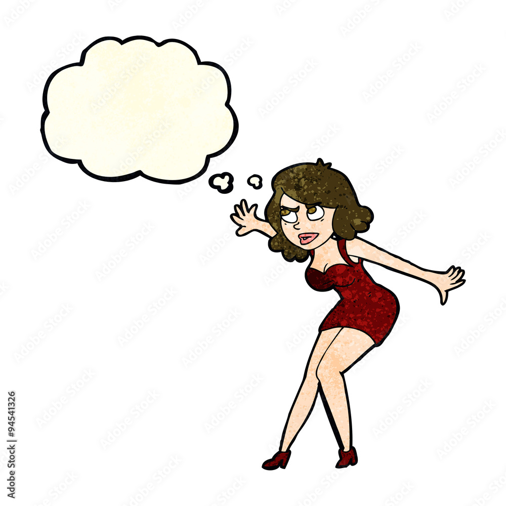 cartoon female spy with thought bubble cartoon female spy with thought bubble