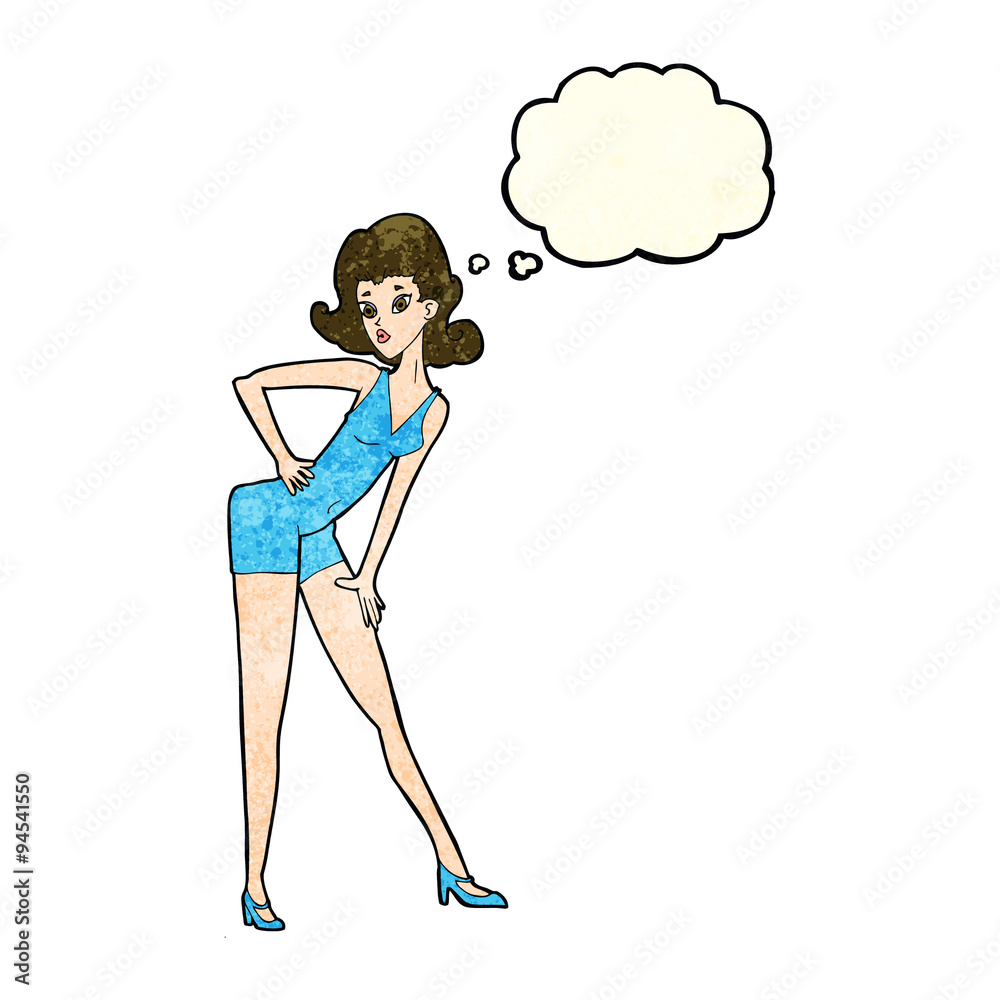 cartoon model woman posing with thought bubble cartoon model woman posing with thought bubble
