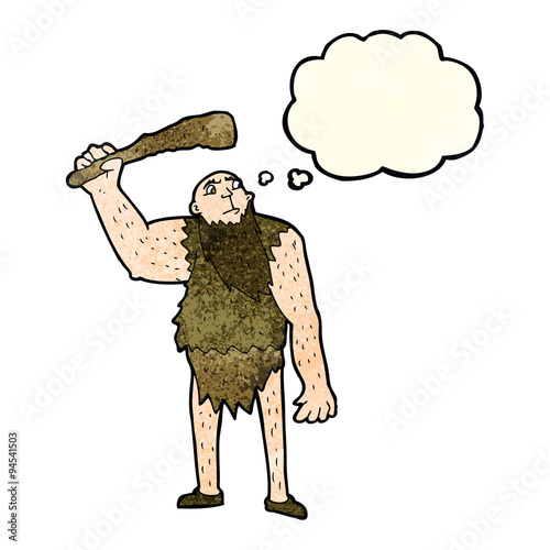 cartoon neanderthal with thought bubble