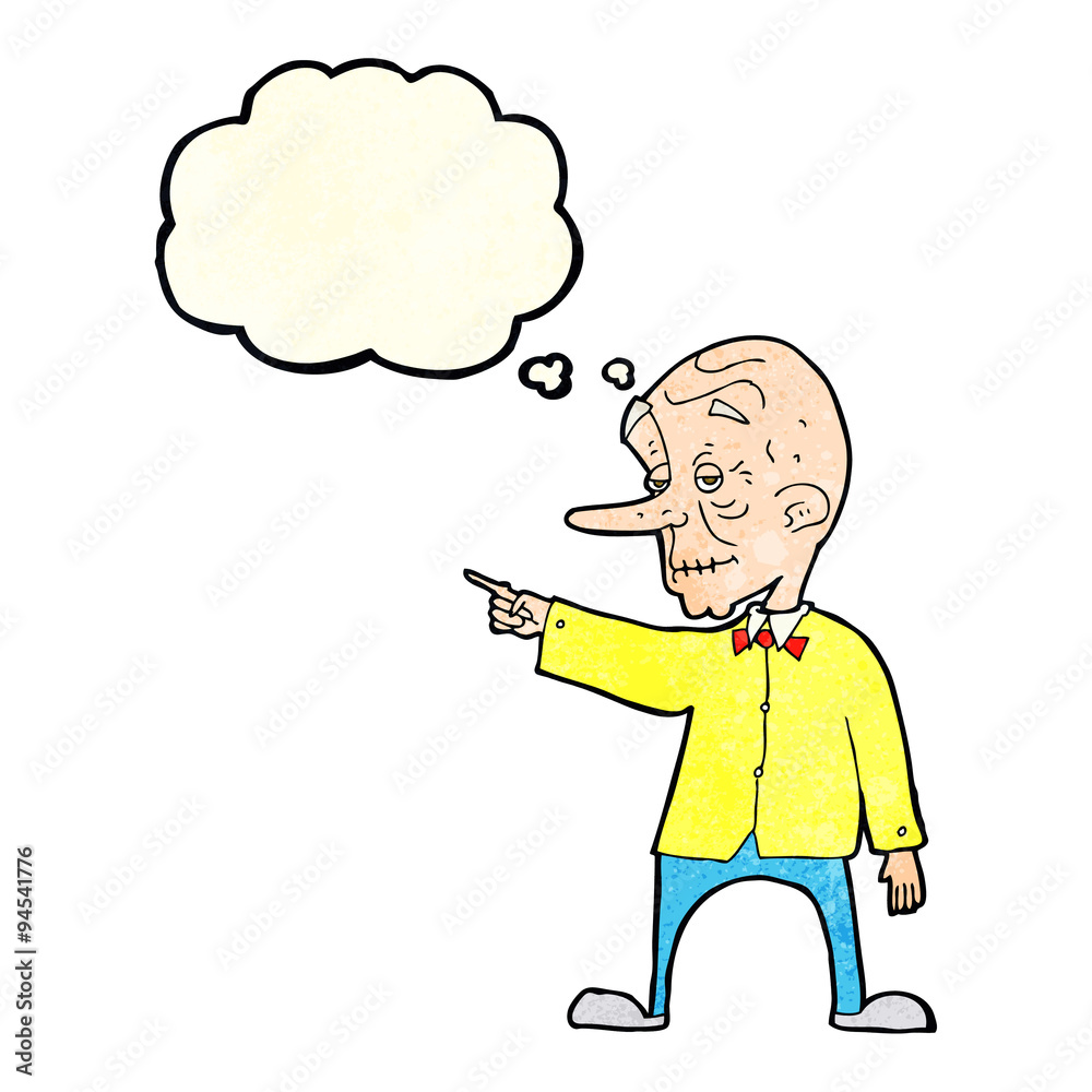 Fototapeta premium cartoon old man pointing with thought bubble