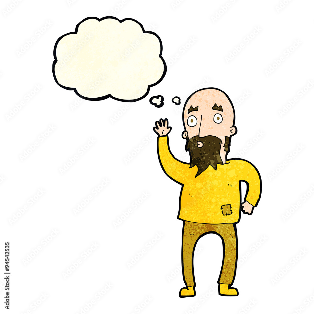 cartoon bearded man waving with thought bubble cartoon bearded man waving with thought bubble