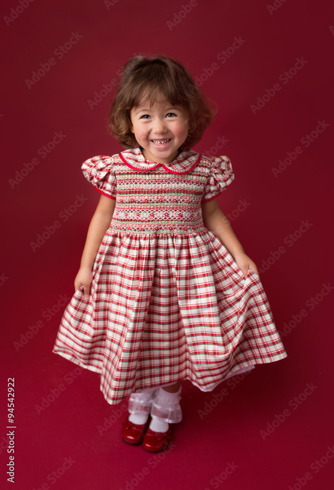 Girl in Christmas Dress, Outfit. Holiday Fashion Girl in Christmas Dress, Outfit. Holiday Fashion