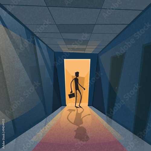 Business Man Black Silhouette Standing at Door Entrance
