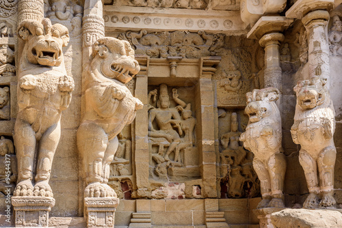 India, lion goddess statues in Hindu temple Kanchipuram photo